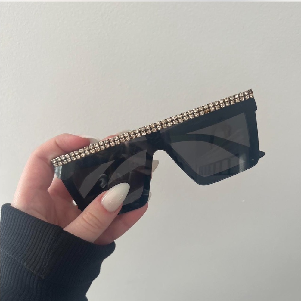 Black with silver embellished oversized sunglasses